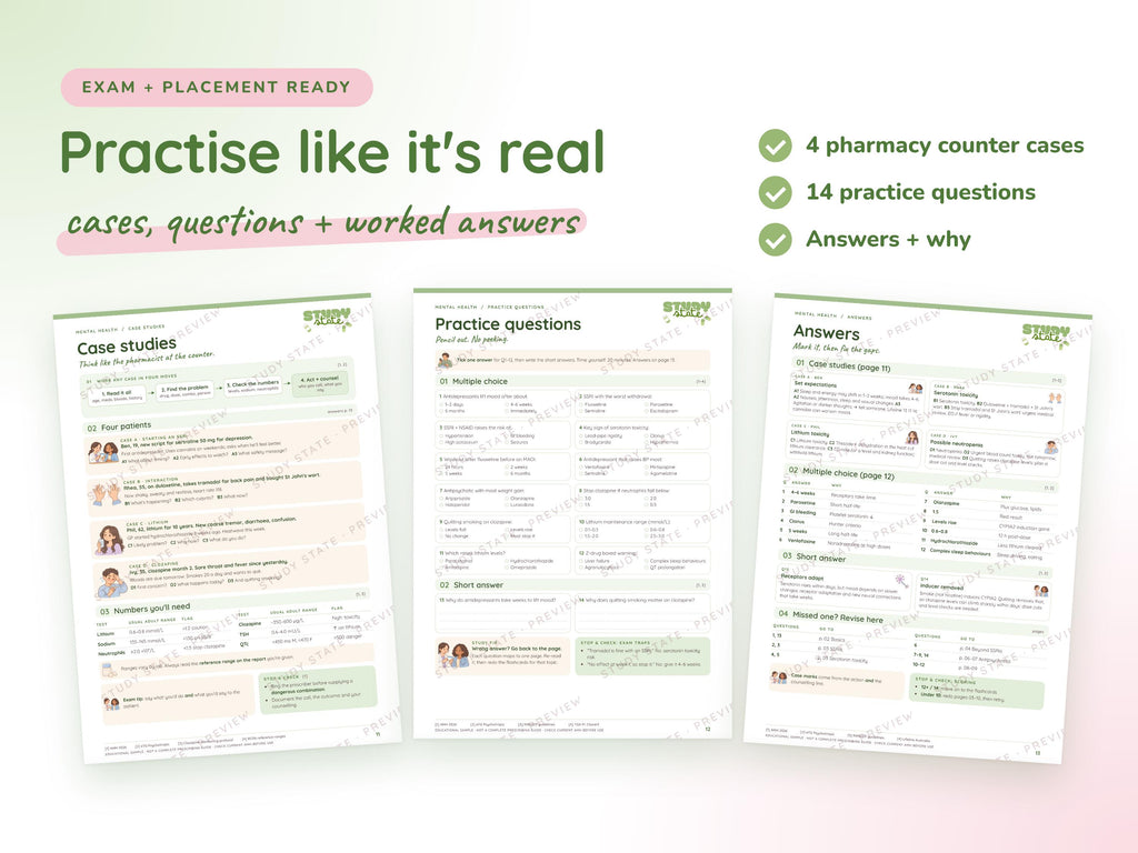 Mental Health study guide preview 5: inside pages, cases and flashcards