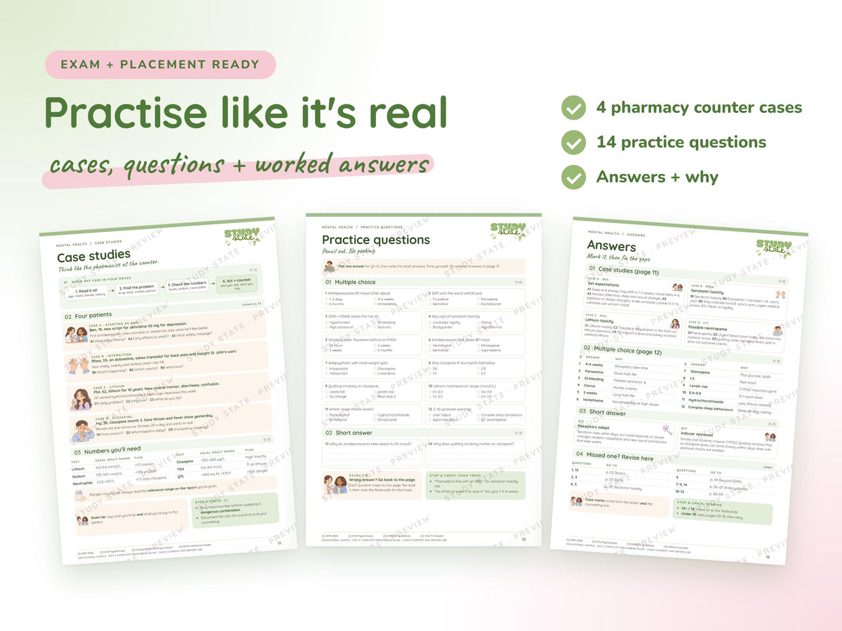 Mental Health study guide preview 5: inside pages, cases and flashcards