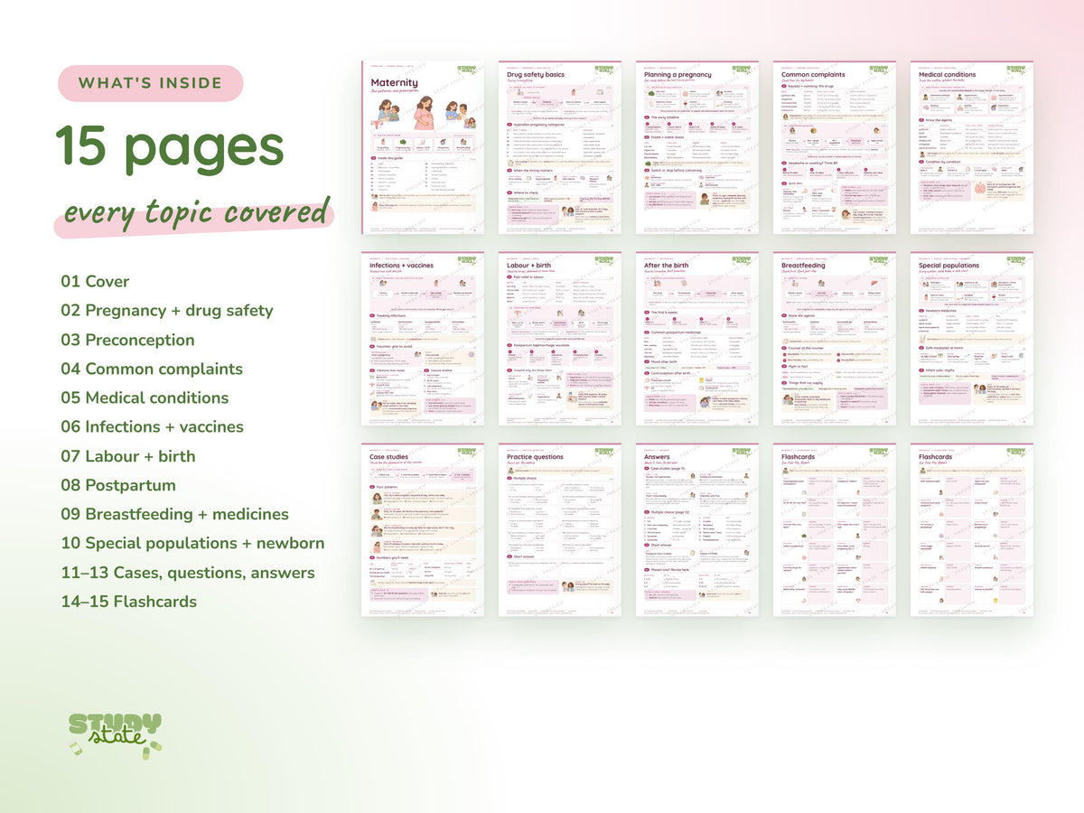 Maternity study guide preview 8: inside pages, cases and flashcards