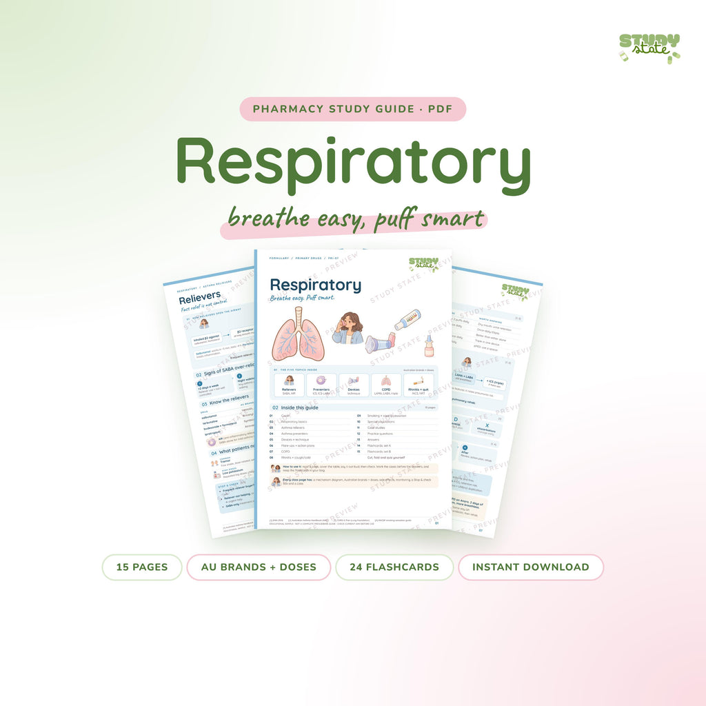 Respiratory study guide PDF by Study State: cover and pages