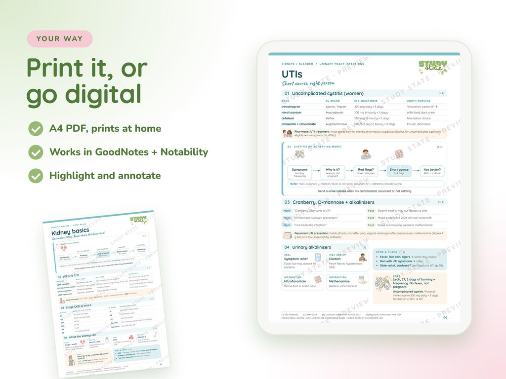 Kidneys + Bladder study guide preview 3: inside pages, cases and flashcards