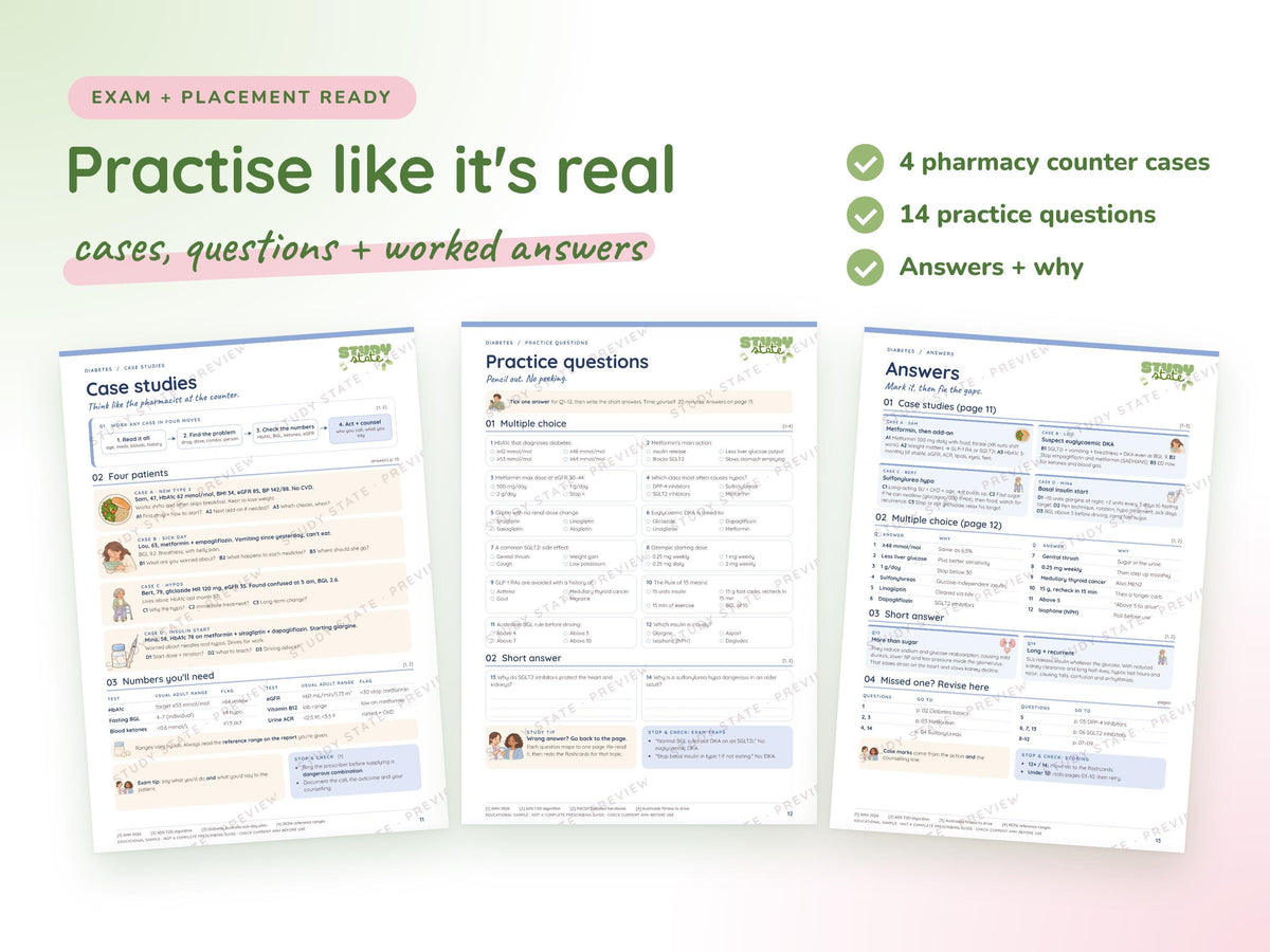 Diabetes study guide preview 5: inside pages, cases and flashcards