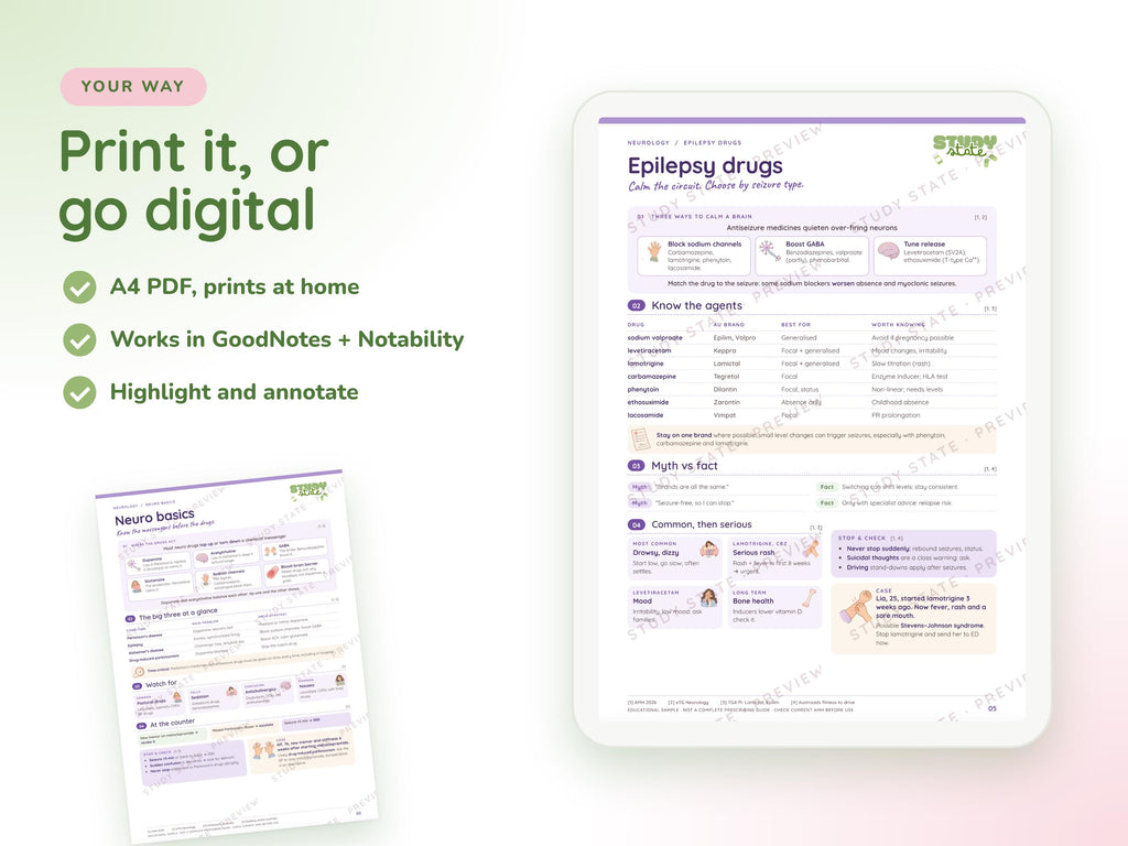 Neurology study guide preview 3: inside pages, cases and flashcards
