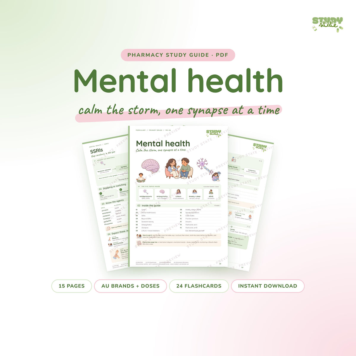 Mental Health study guide PDF by Study State: cover and pages