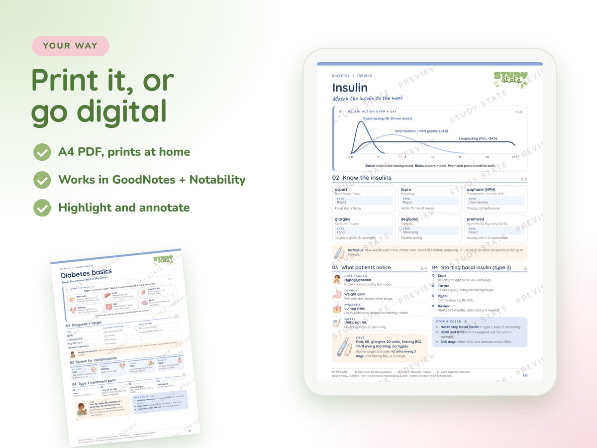 Diabetes study guide preview 3: inside pages, cases and flashcards