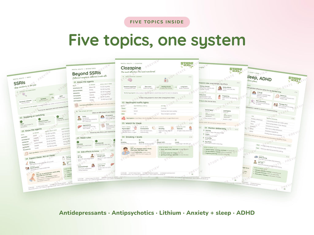 Mental Health study guide preview 6: inside pages, cases and flashcards
