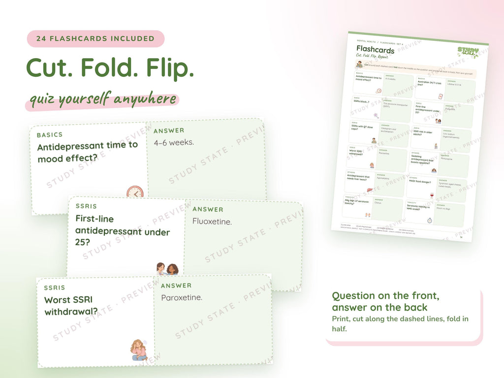 Mental Health study guide preview 4: inside pages, cases and flashcards
