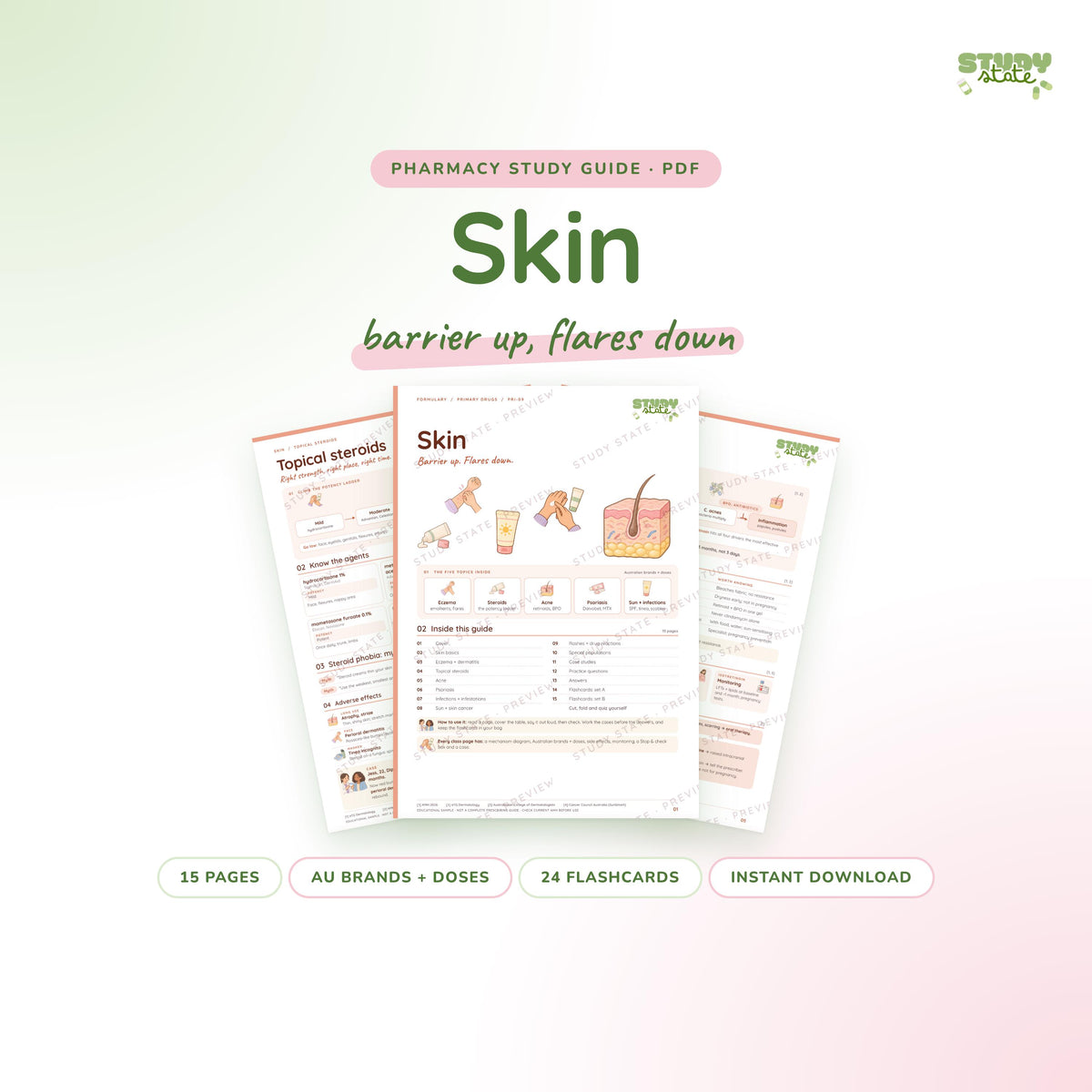 Skin study guide PDF by Study State: cover and pages