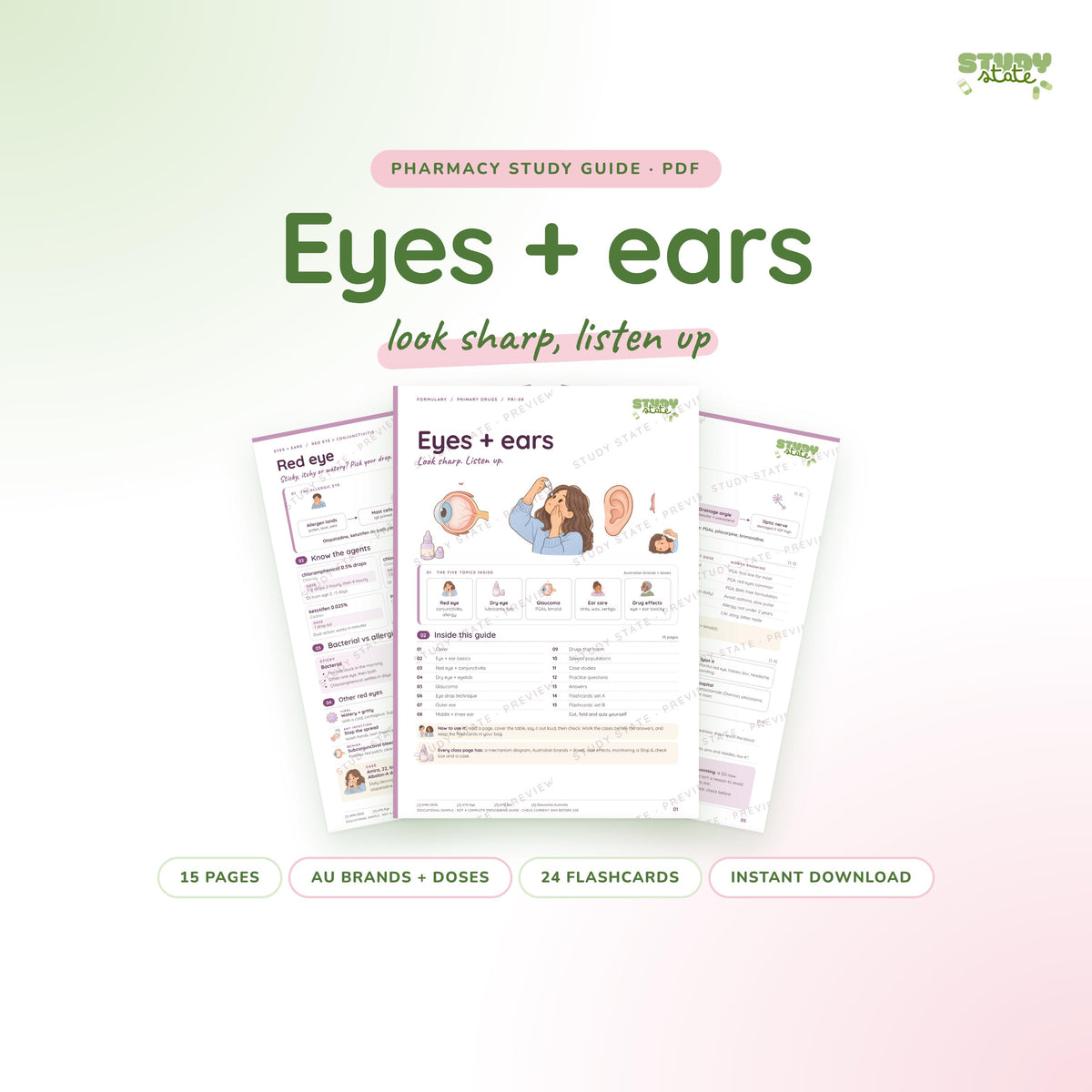Eyes + Ears study guide PDF by Study State: cover and pages