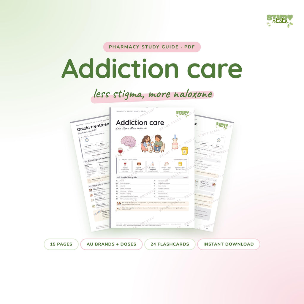 Addiction Care study guide PDF by Study State: cover and pages