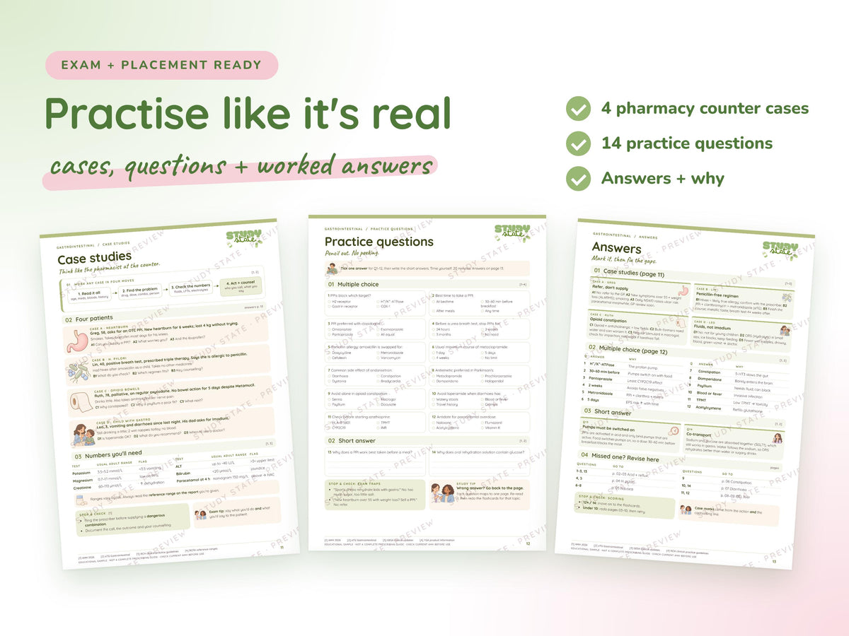 Gastrointestinal study guide preview 5: inside pages, cases and flashcards
