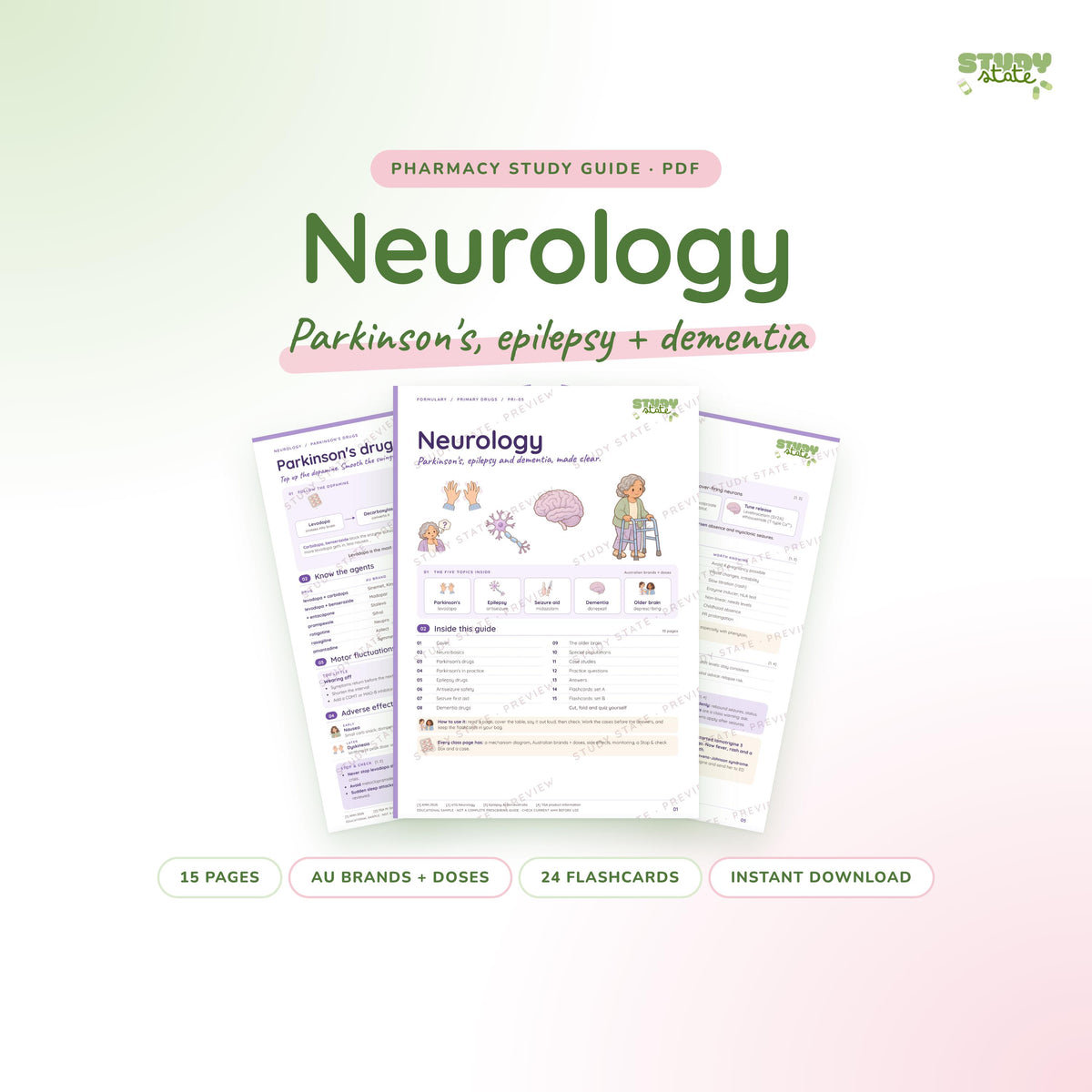 Neurology study guide PDF by Study State: cover and pages