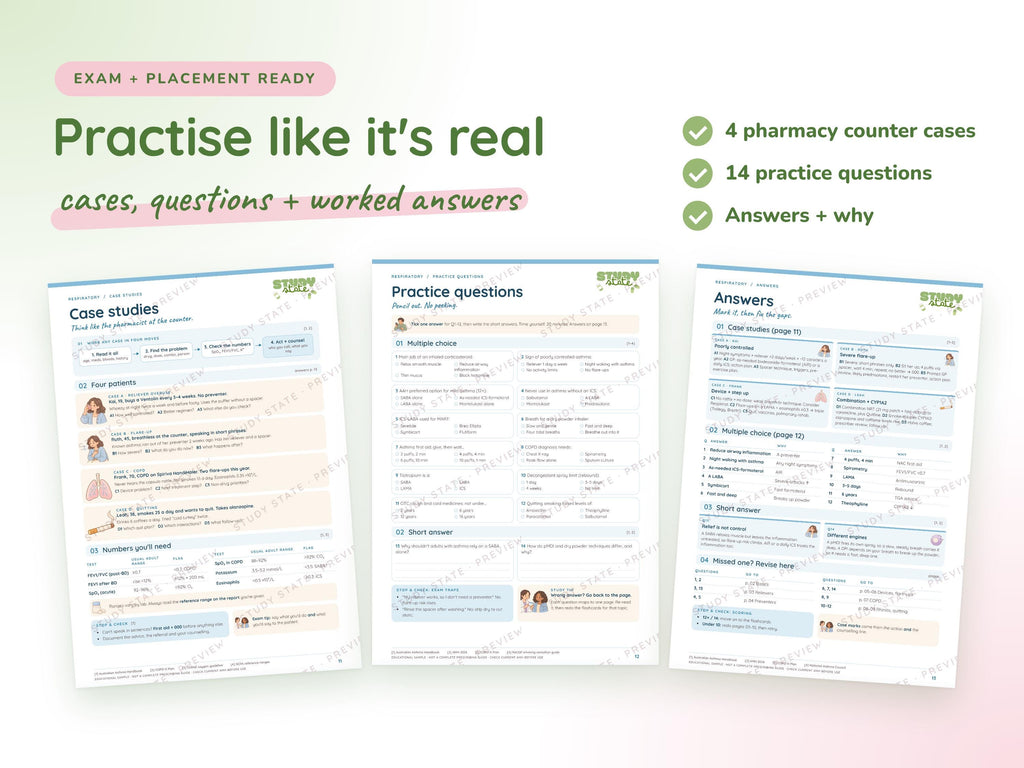Respiratory study guide preview 5: inside pages, cases and flashcards