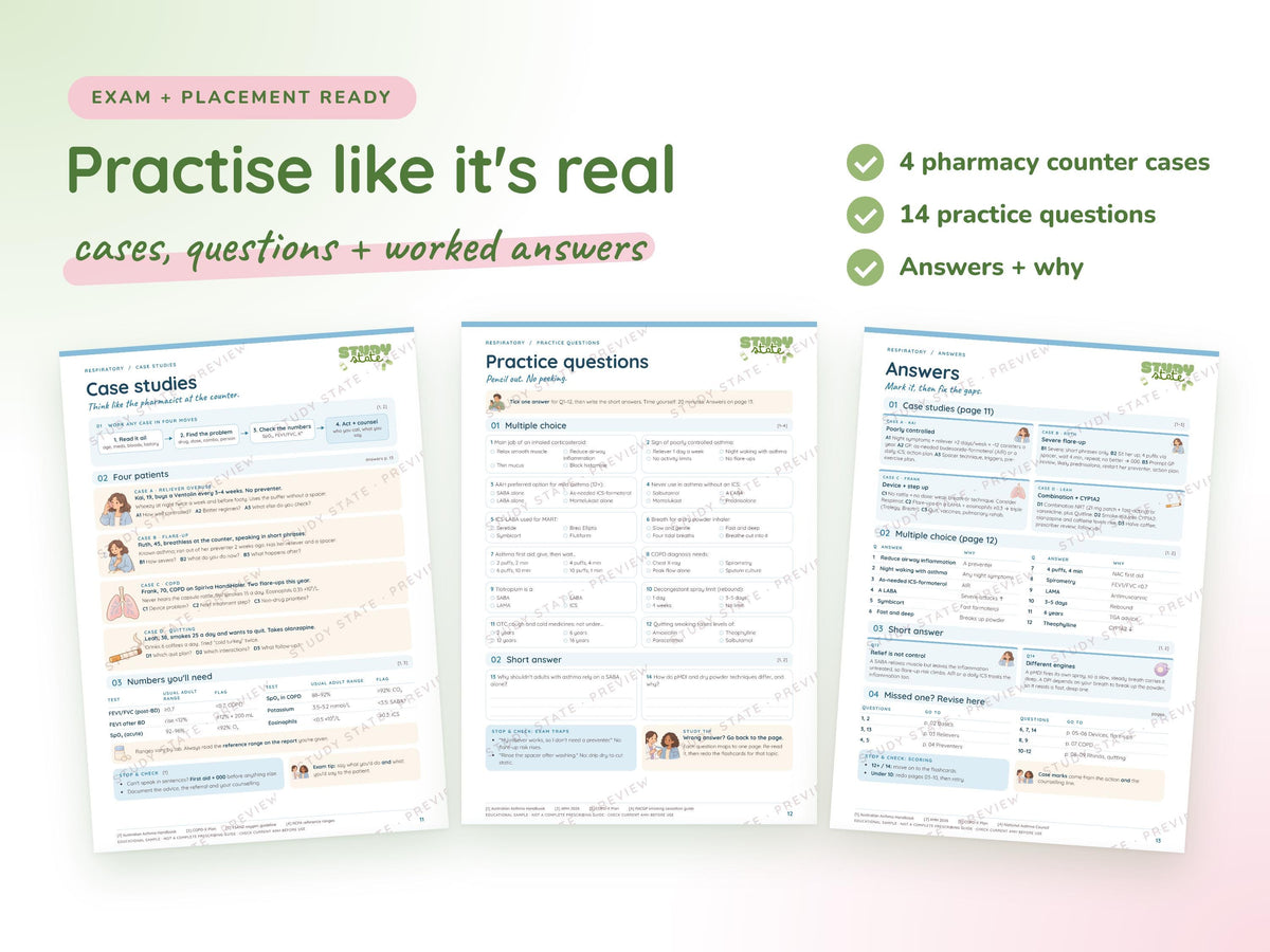 Respiratory study guide preview 5: inside pages, cases and flashcards