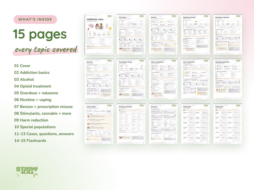 Addiction Care study guide preview 8: inside pages, cases and flashcards