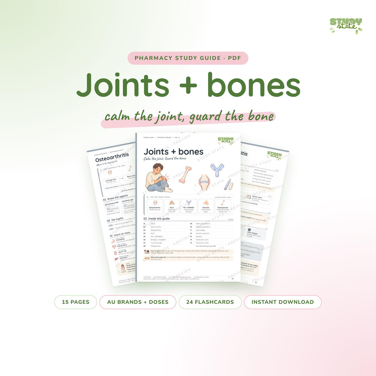 Rheumatology study guide PDF by Study State: cover and pages