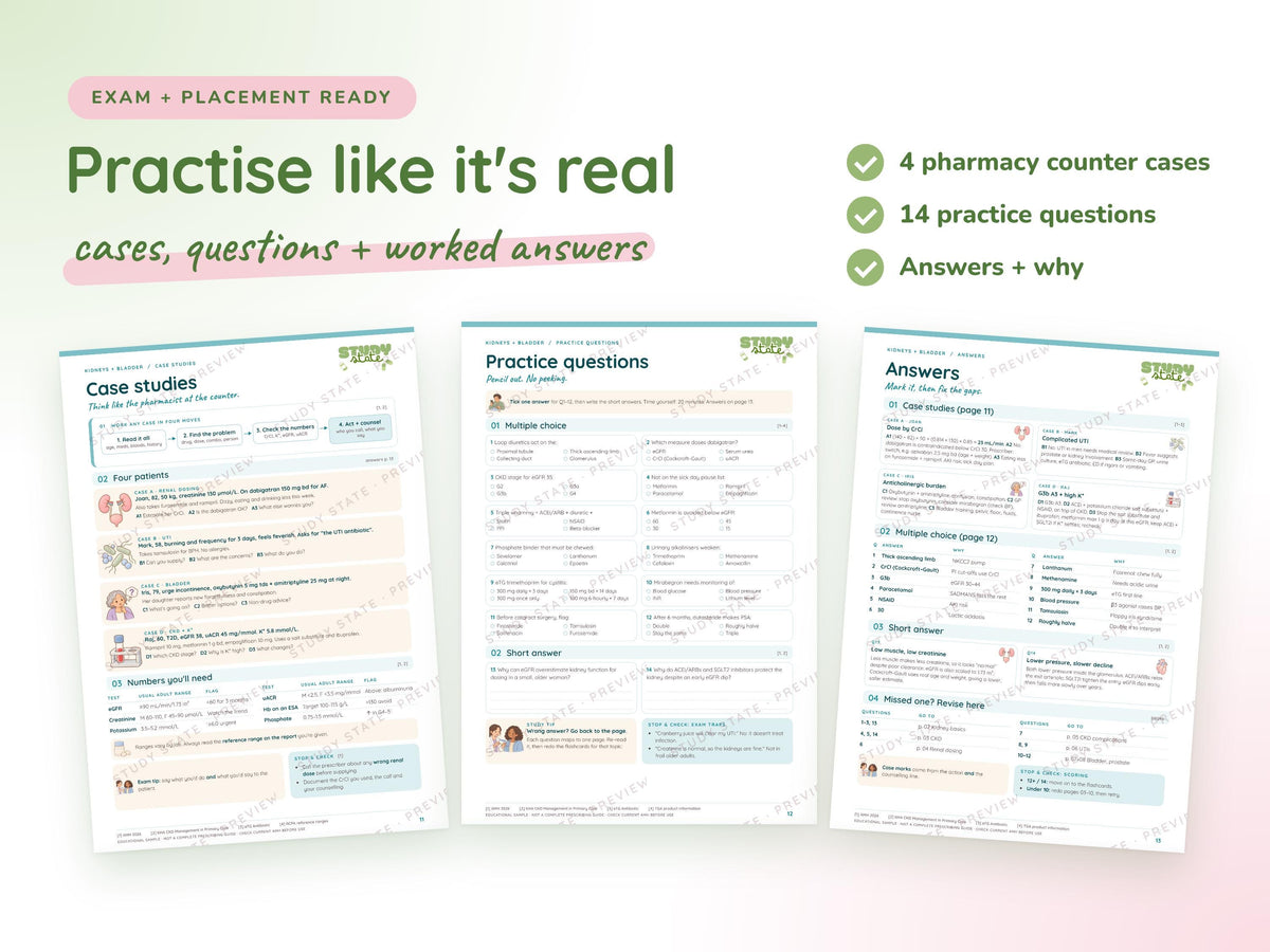 Kidneys + Bladder study guide preview 5: inside pages, cases and flashcards