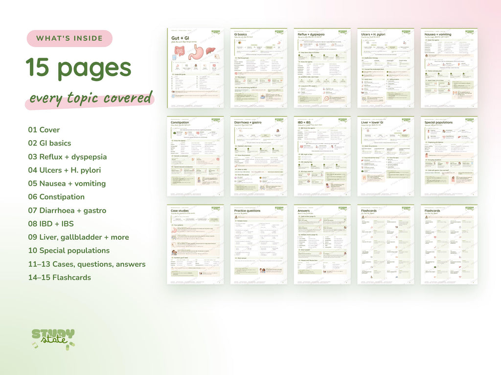 Gastrointestinal study guide preview 8: inside pages, cases and flashcards