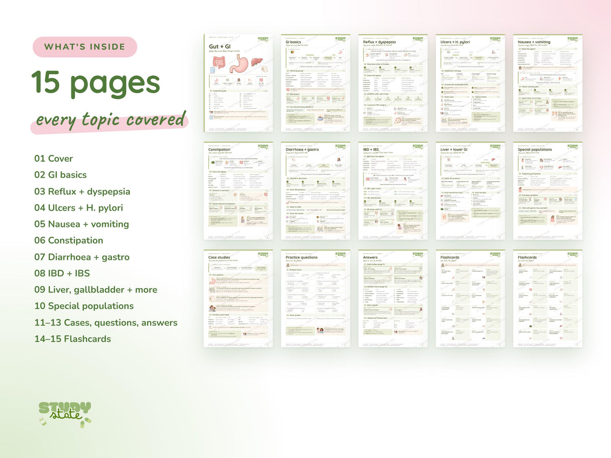 Gastrointestinal study guide preview 8: inside pages, cases and flashcards