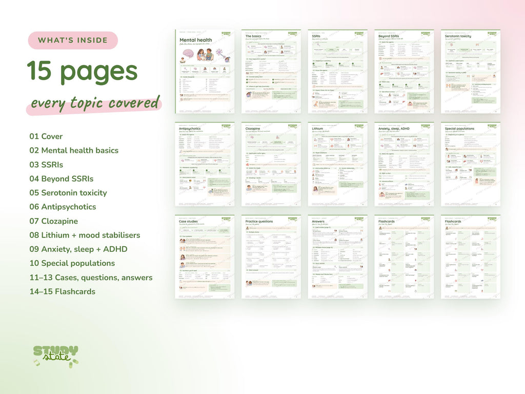 Mental Health study guide preview 8: inside pages, cases and flashcards