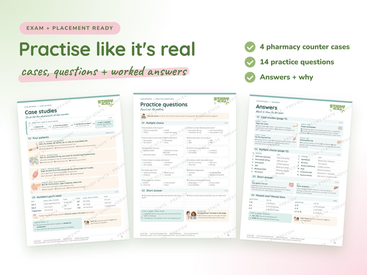 Cholesterol study guide preview 5: inside pages, cases and flashcards