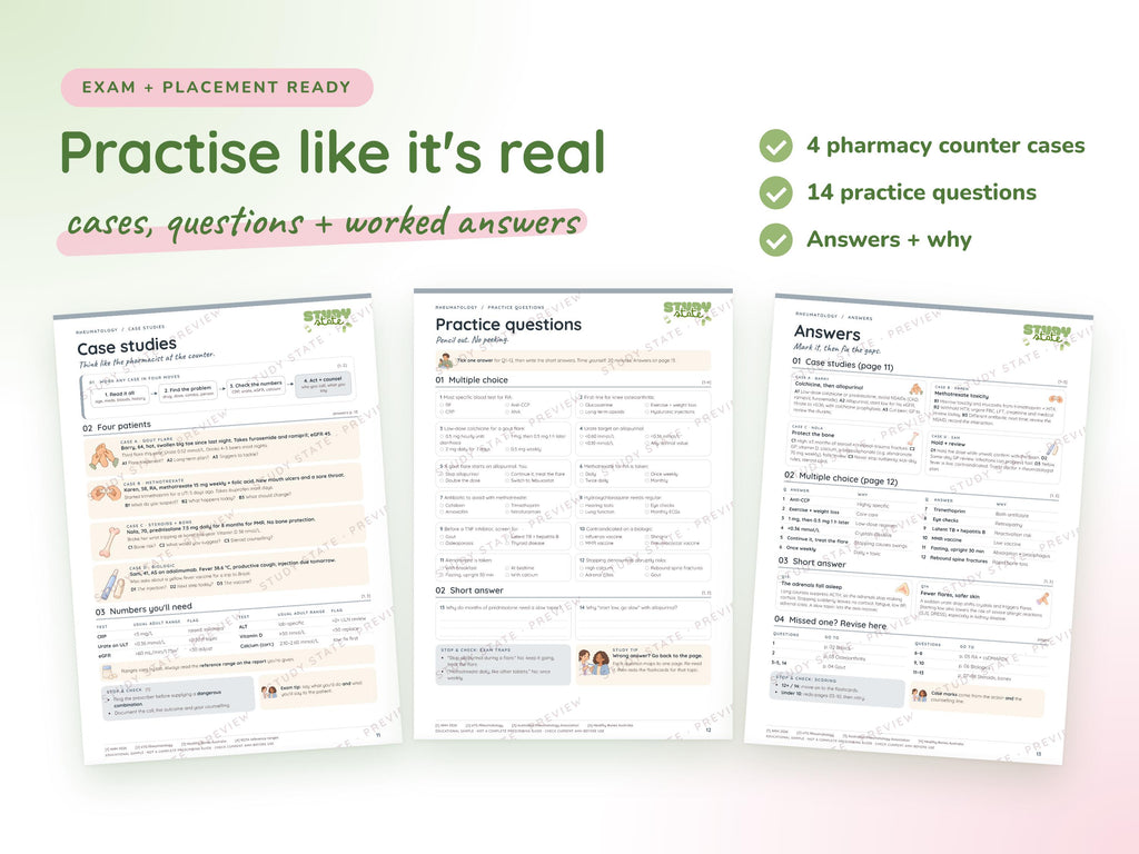 Rheumatology study guide preview 5: inside pages, cases and flashcards