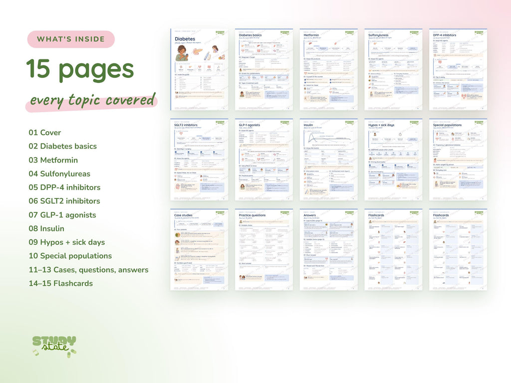 Diabetes study guide preview 8: inside pages, cases and flashcards