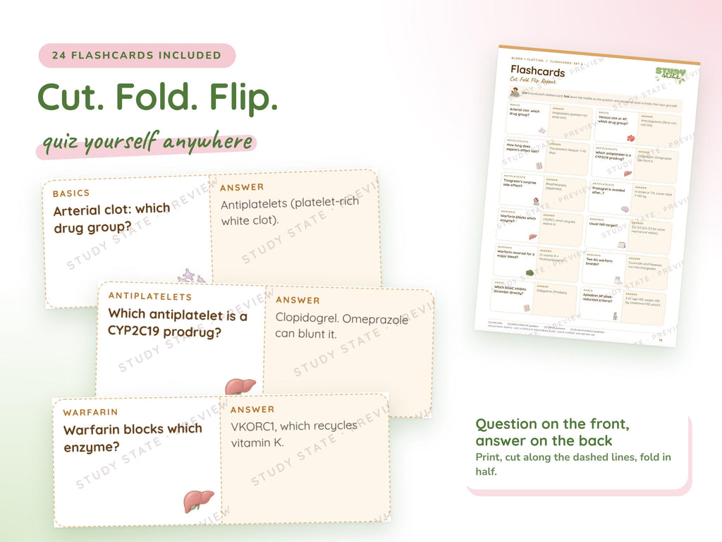 Blood + Clotting study guide preview 6: inside pages, cases and flashcards