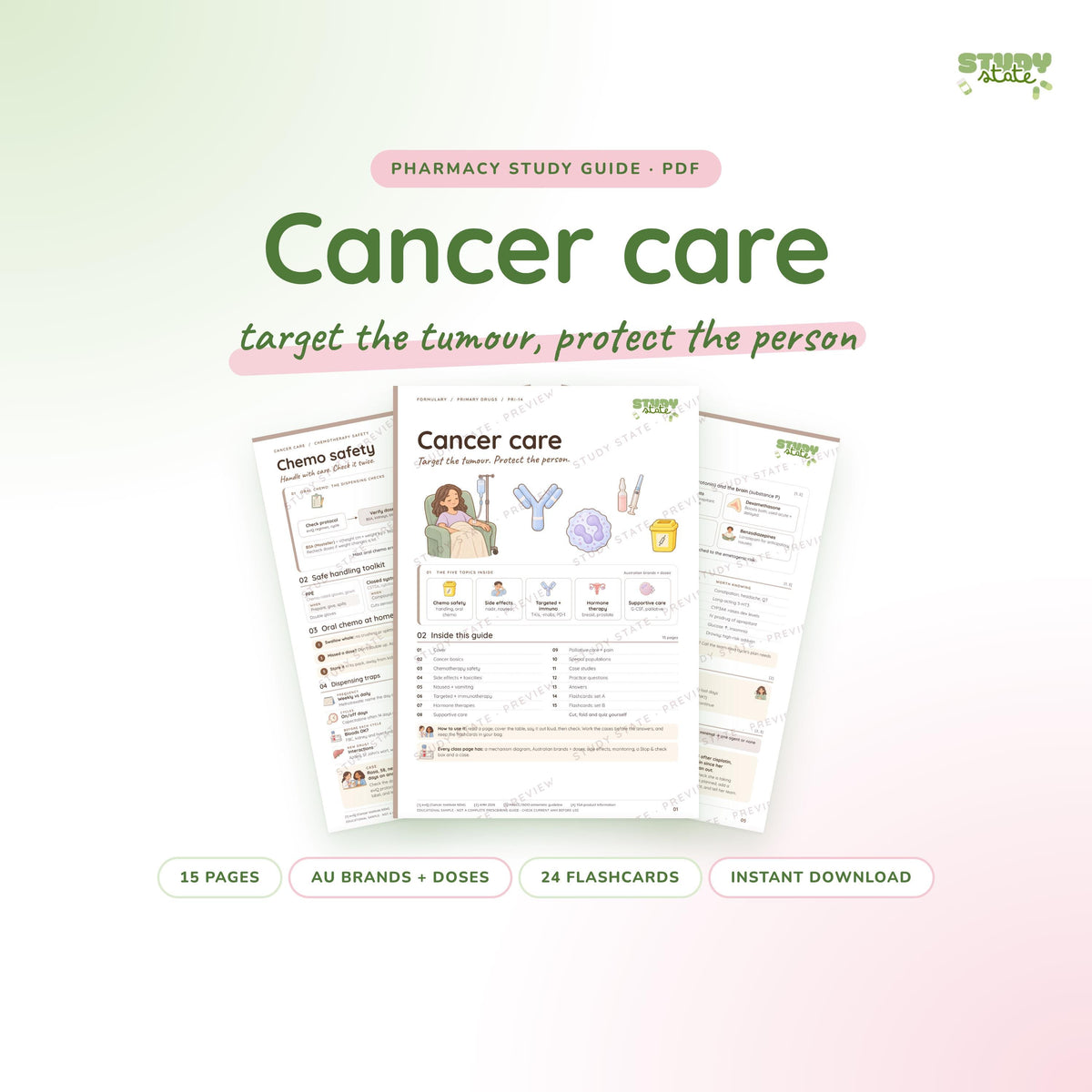 Cancer Care study guide PDF by Study State: cover and pages